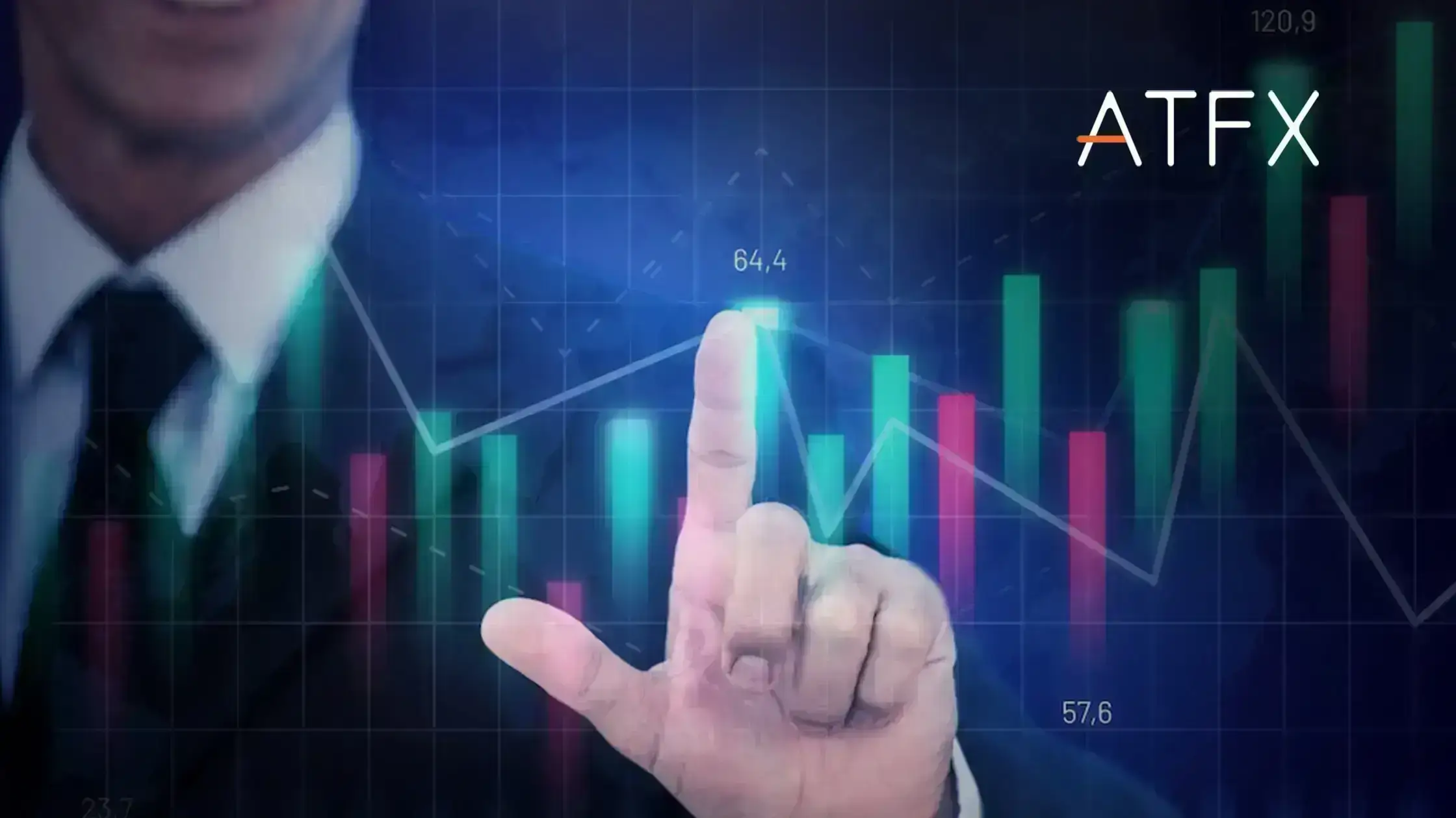 forex trader pointing at the candlestick chart
